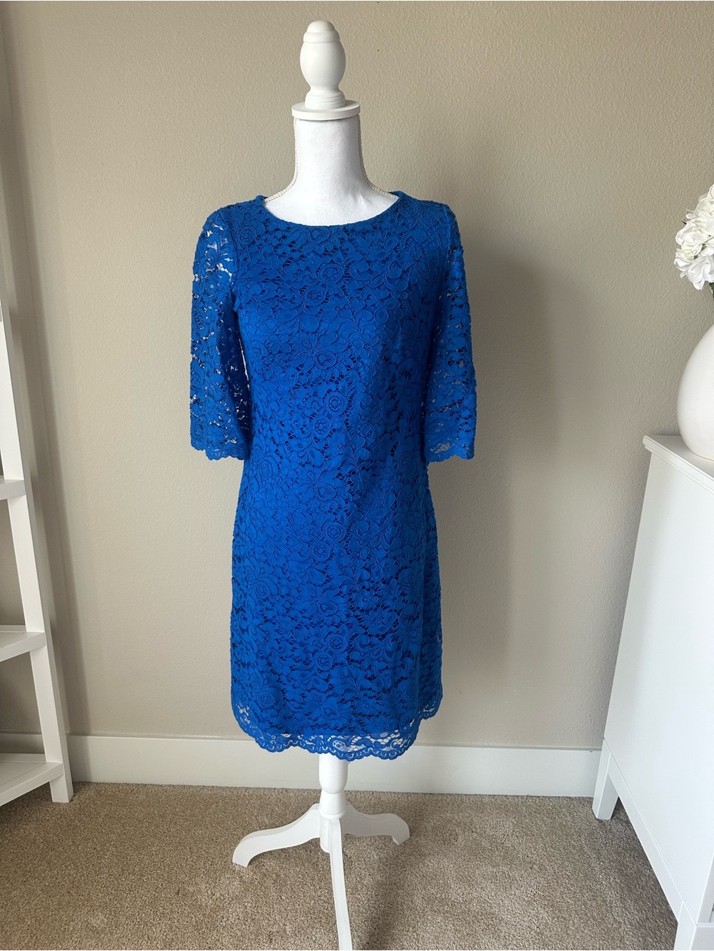 Lauren Ralph Lauren Royal Blue Lace Midi Shift Dress